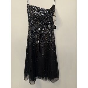 Scala Women's Black Strapless Cocktail Dress w/Black and Silver Ombré Sequin XL